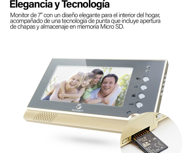 Monitor 7" Tft Lcd Color Interior Para Video Portero Hd Metálico